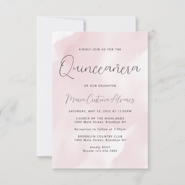 Budget Blush Pink 15. Geburtstag Quinceañera Einla Mitteilungskarte (Vorderseite)