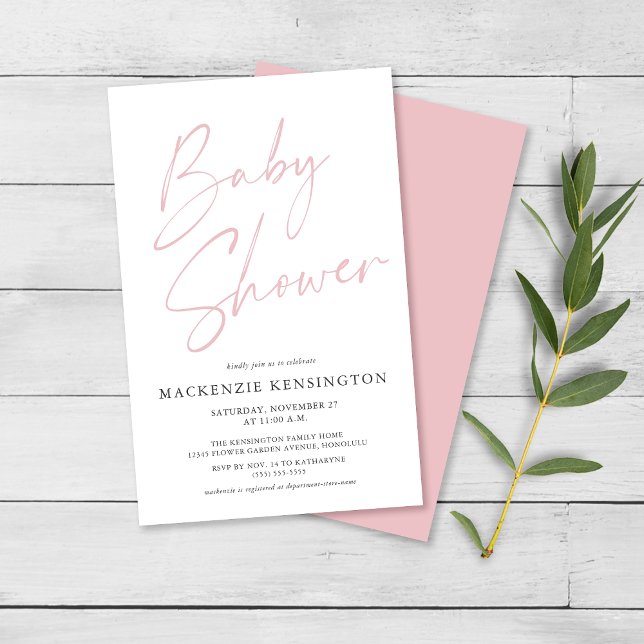 Budget Blush Pink Einfache Script Baby Dusche FLYE Flyer (Von Creator hochgeladen)