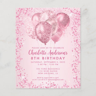 Budget Blush Pink Glitzer Ballon Kindergeburtstag Flyer