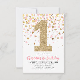 Budget Blush Pink Gold Confetti Girl 1. Geburtstag Mitteilungskarte