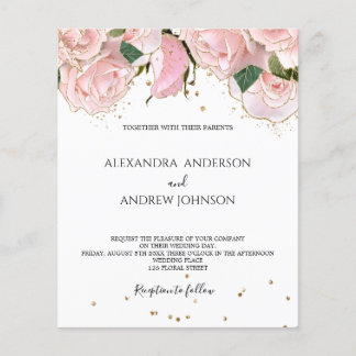 Budget Blush Pink Gold Floral Wedding Invitation