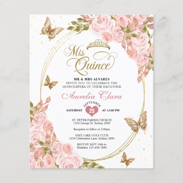 BUDGET Blush Pink Gold Schmetterling Mis Quince (Vorderseite)