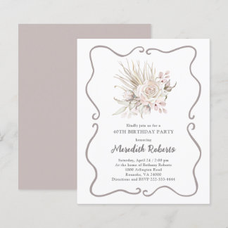Budget Blush Pink Roses 40th Birthday Invite