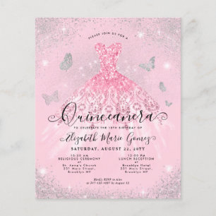 Budget Blush Pink Silver Gown Quinceanera Einladun