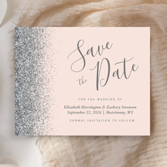 Budget Blush Pink Silver Wedding Save the Date (Von Creator hochgeladen)