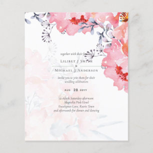 Budget Blush Rosa Floral Dusty Blue Hochzeit Flyer