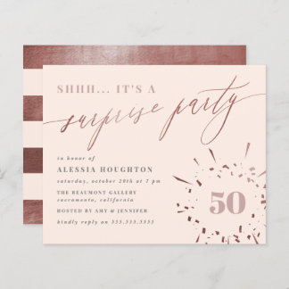 Budget Blush & Rose Gold Script Überraschung Party