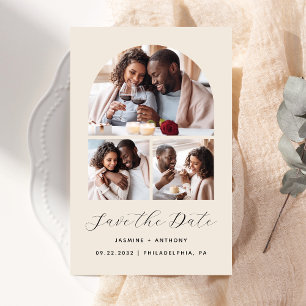 Budget Bogen 3-Foto-Collage Beige Save-the-Date-Ka
