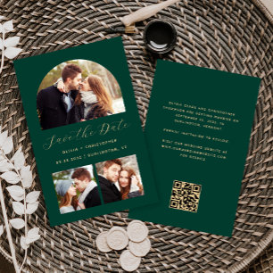 Budget Bogen 3-Foto-Collage Grün QR Save-the-Date-