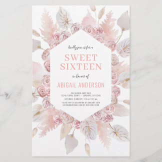 Budget Boho 16 . Geburtstag Moderne Blush Einladun Flyer