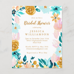 Budget Boho Aquamarin Watercolor Floral Brautparty