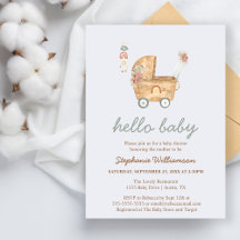 Budget Boho Baby Carriage Baby Shower Einladung