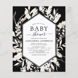 Budget Boho Beige Black Botanical Baby Dusche Flyer