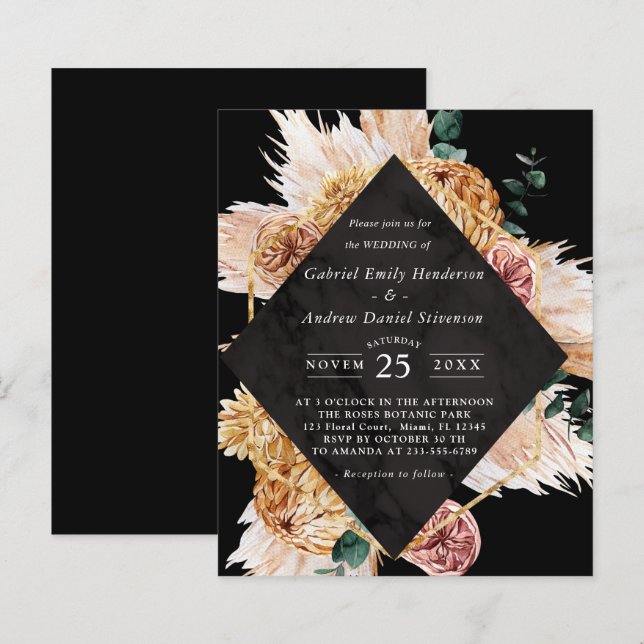 Budget Boho Black Desert Einladung zur Hochzeit (Vorne/Hinten)
