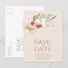 Budget Boho Bloral Wedding rettet das Datum Ankündigungspostkarte
