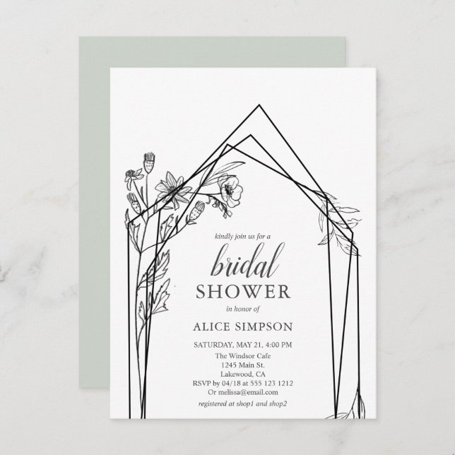 Budget Boho Blume Geometrisches Brautparty Invita Einladungspostkarte (Vorne/Hinten)