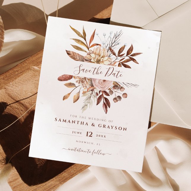 Budget Boho Blume Hochzeit im Herbst Save the Date (Von Creator hochgeladen)