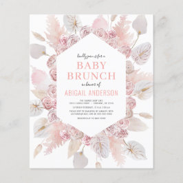 Budget Boho Blush Pink Baby Brunch Einladung Flyer