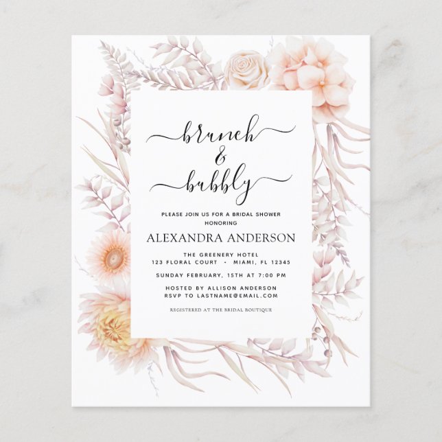 Budget Boho Brunch & Bubbly Brautparty Flyer (Vorne)