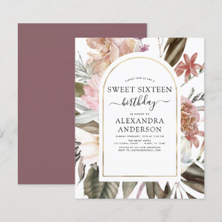 Budget Boho Burgundy Sweet 16 Geburtstag Einladung