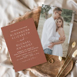 Budget Boho Burnt Orange Foto Hochzeit Einladung Flyer<br><div class="desc">Feiern Sie Ihre Liebe mit einer Touch rustikaler Eleganz mit unserem Budget Boho Burnt Orange Foto Hochzeitseinladungen. Diese Einladungen vereinen Erschwinglichkeit und Stil nahtlos. Die warmen und einladenden Orangentöne, gepaart mit einem minimalistischen Design, schaffen eine ansprechende Kulisse für Ihre gepflegten Fotos. Dieses Design verleiht Ihrem Hochzeitsgeschenk ein Gefühl von rustikalem...</div>