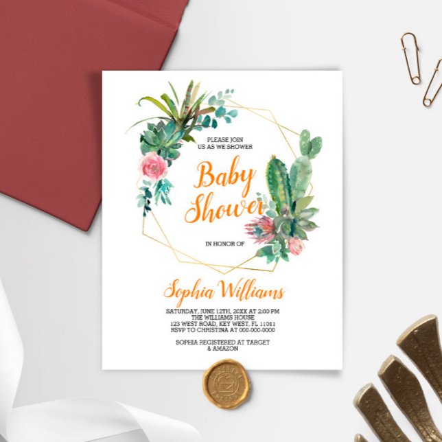 Budget Boho Cactus Baby Shower Einladung (Von Creator hochgeladen)