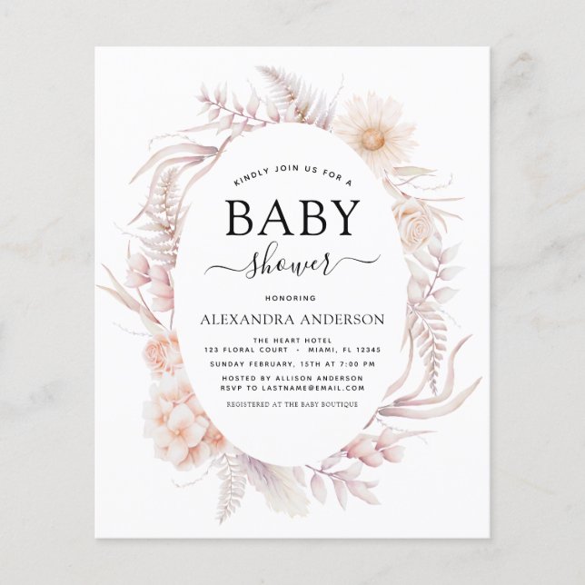 Budget Boho Chic Dusty Pink Wüste Baby Dusche Flyer (Vorne)