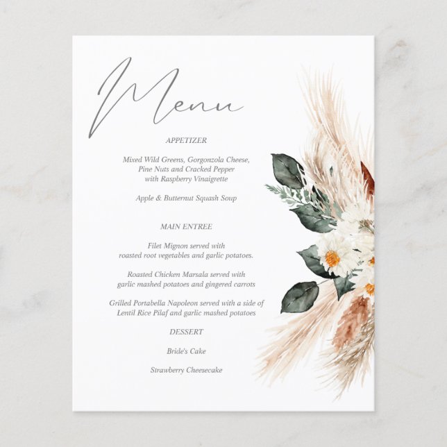 Budget Boho Copper & Beige Blumenmenüs Flyer (Vorne)