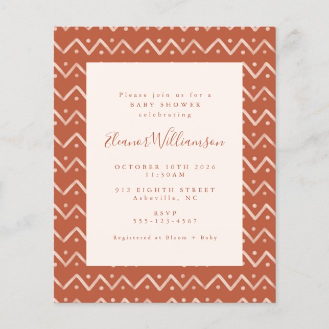 Budget Boho Desert Rust Lines Baby Dusche (Vorderseite)