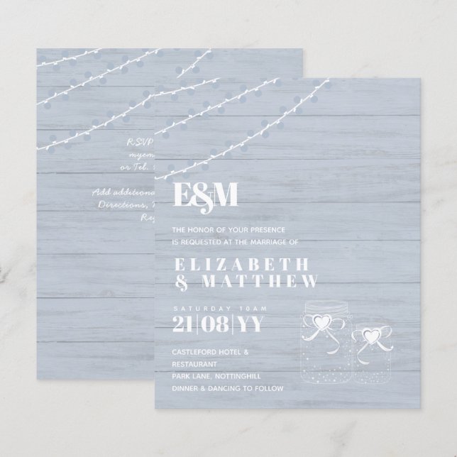 BUDGET BOHO Dusty Blue Driftwood MasonJars Wedding (Vorne/Hinten)