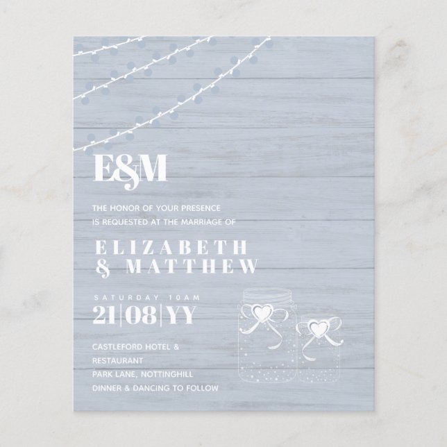 BUDGET BOHO Dusty Blue Driftwood MasonJars Wedding Flyer (Vorne)