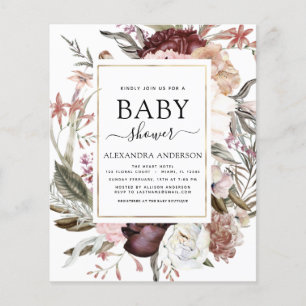 Budget Boho Dusty Pink Burgundy Babydusche Flyer
