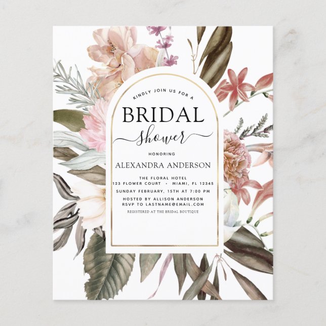 Budget Boho Dusty Pink Burgundy Brautparty Flyer (Vorne)