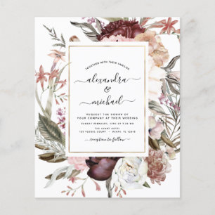 Budget Boho Dusty Pink Burgundy Einladung Hochzeit Flyer