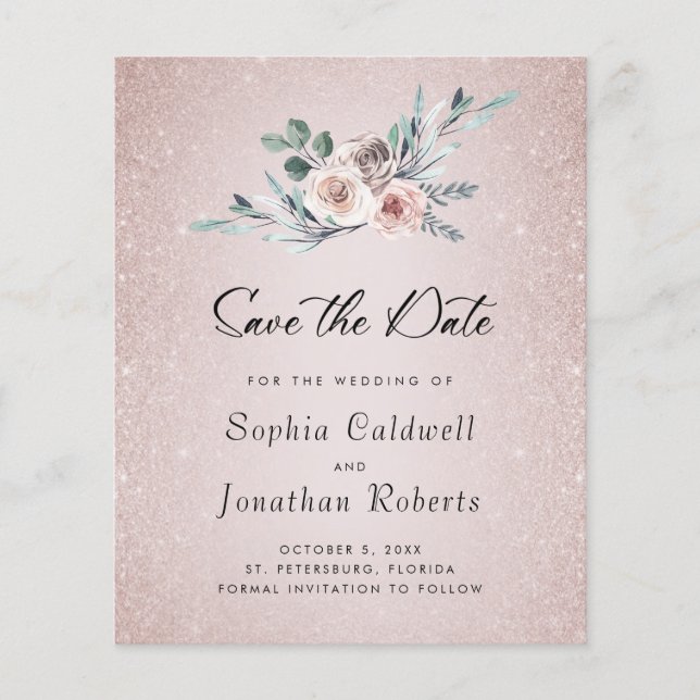 Budget Boho Dusty Pink Roses Wedding Save the Date (Vorderseite)