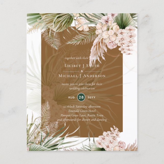 BUDGET BOHO Earth Color Pampas Grass Wedding Flyer (Vorne)