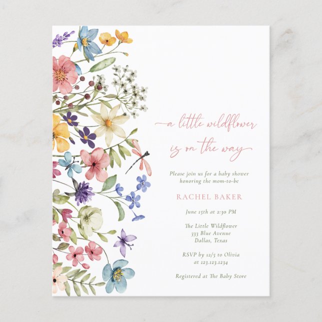 Budget Boho Eine kleine Wildblume Girl Babydusche Flyer (Vorne)