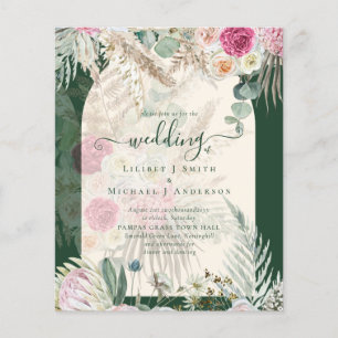 BUDGET BOHO Emerald Green BOHO Blumenrosa Hochzeit Flyer