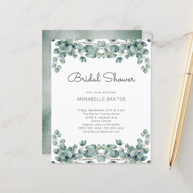 Budget Boho Eucalyptus Blätter Einladung Hochzeit (Vorderseite/Rückseite Beispiel)