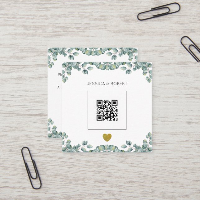 Budget Boho Eucalyptus QR Code Einladung Hochzeits (Vorderseite/Rückseite Beispiel)