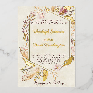 Budget Boho Federn Hochzeit Folieneinladung