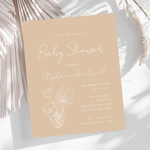 Budget Boho Floral Beige Babyparty-Einladung