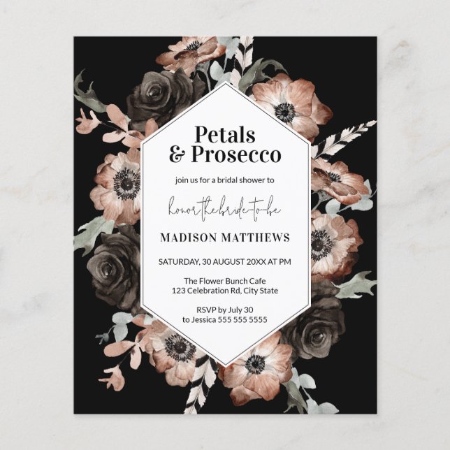 Budget Boho Floral Petals & Prosecco Brautparty (Vorderseite)