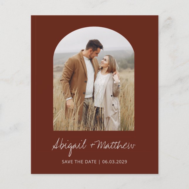Budget Boho Foto Torbogen Save The Date Einladung  (Vorderseite)