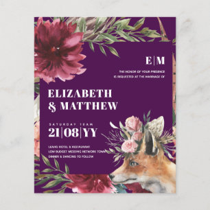 Budget Boho FOX Burgund Blumen All-in-1 Hochzeit Flyer