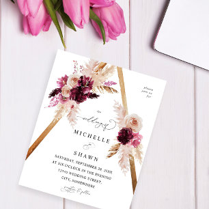 Budget Boho Frame Pink Pampas Grass Floral Hochzei Flyer
