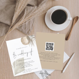 Budget Boho Grass Beige QR Code Wedding Einladung