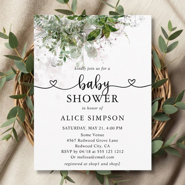 Budget Boho Greenery Baby Shower Einladungspostkarte (Von Creator hochgeladen)