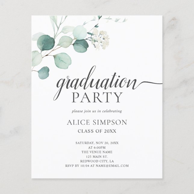 Budget Boho Greenery Blätter Graduation Party (Vorderseite)