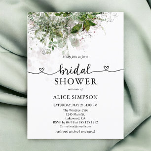 Budget Boho Greenery Heart Script Brautparty Einladungspostkarte